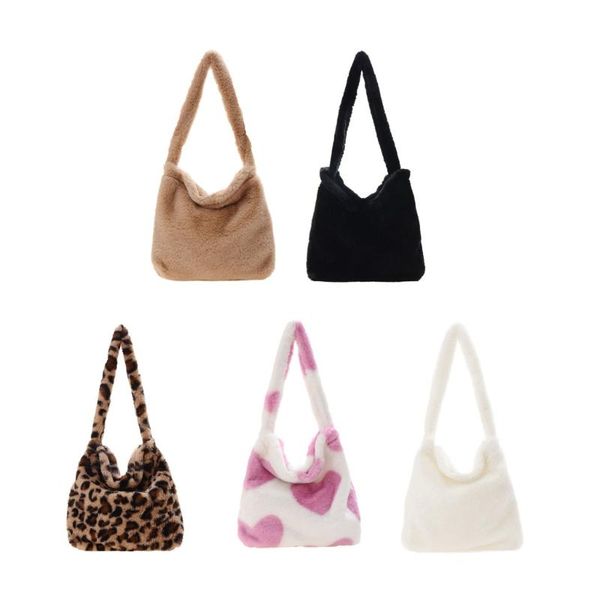 

duffel bags h8wd women heart pattern shoulder bag plush underarm leopard print tote