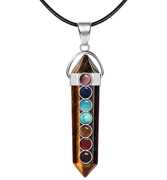 

charms healing crystal pendant for men and women 7 chakrasbbalance gem necklace with 18 inch stainless steel chain, Bronze;silver