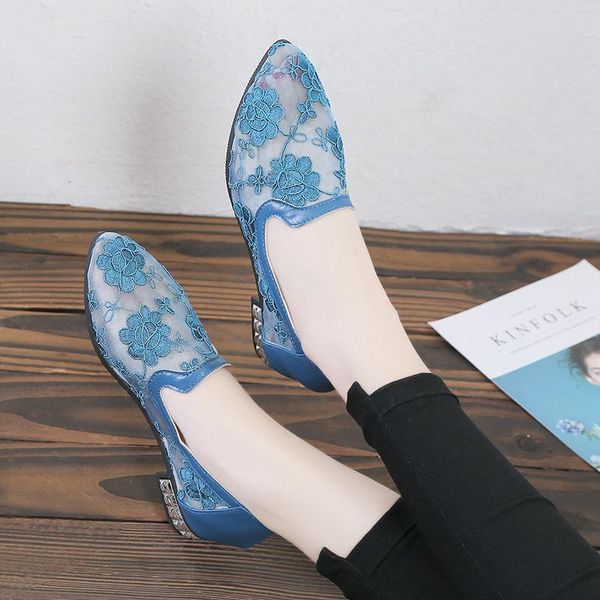 

summer style gauze sandals womens flat single embroidered shoes lace clear, Black