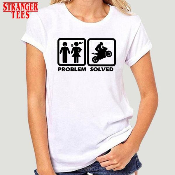

women's t-shirt est woman summer 2021 casual slim fit brand clothes black motorcycle problem solved t shirt tees female, White