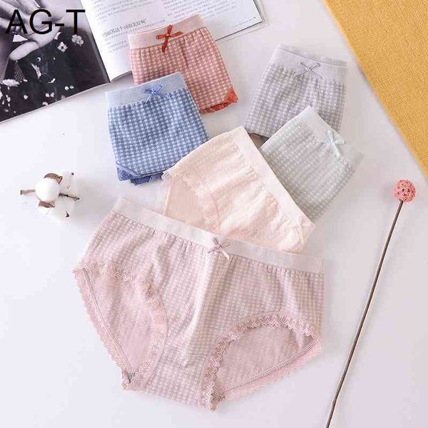 

hehudongdamen plaid underwear women's bow waist pure cotton girl's graphene crotch briefs, Black;pink