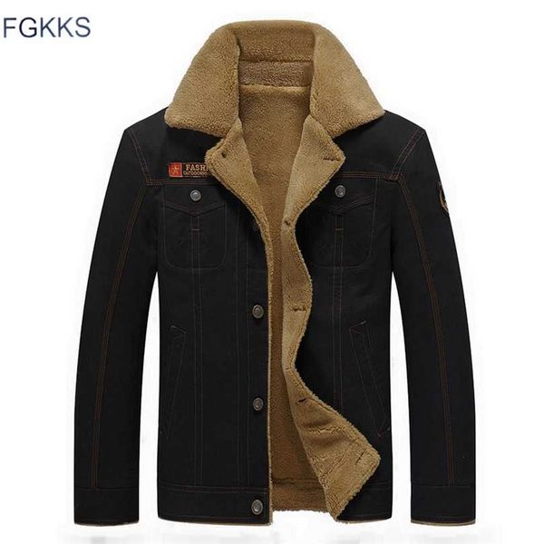 

fgkks men jacket coats winter military bomber s male jaqueta masculina fashion denim mens coat 211217, Black;brown