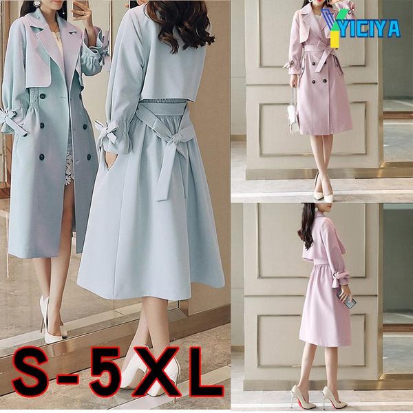

women's trench coats yiciya windbreaker middle long 2021 autumn korean version slim waist coat causal lapel patchwork single breasted, Tan;black