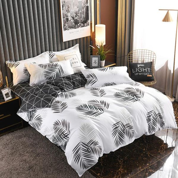 

bedding sets home textile palm frond white gray set soft duvet cover pillowcase bed sheet linens for children bedclothes 3/4pcs