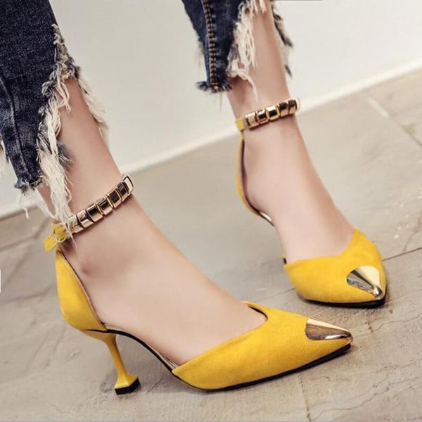 

dress shoes high heel women woman fashion pointed flock 2021 spring single toe buckle heels 7cm d75, Black