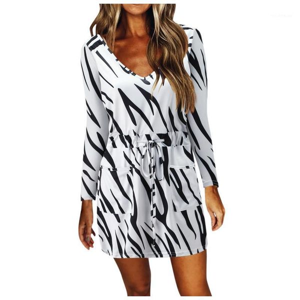 

casual dresses fashion women v-neck dress pocket lace-up long sleeve ladies summer a-line vestido, Black;gray