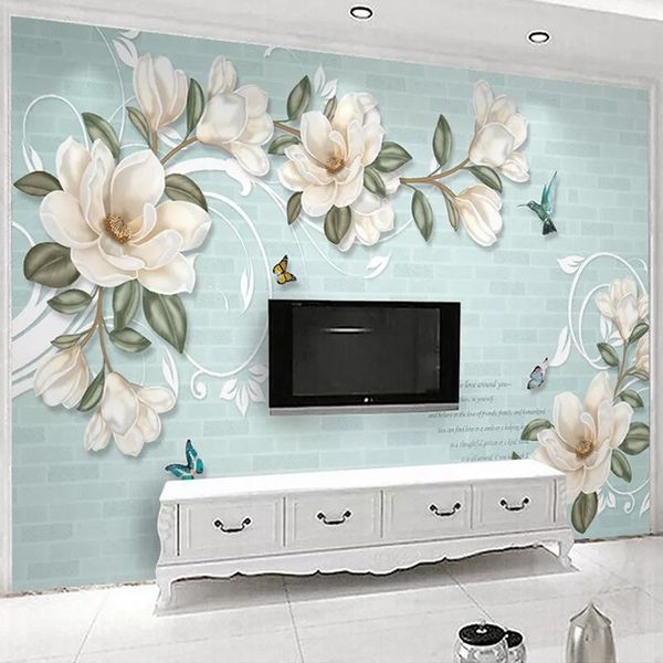 

wallpapers custom wallpaper 3d hand-painted magnolia flowers murals living room tv sofa bedroom romantic home decor self-adhesive stickers