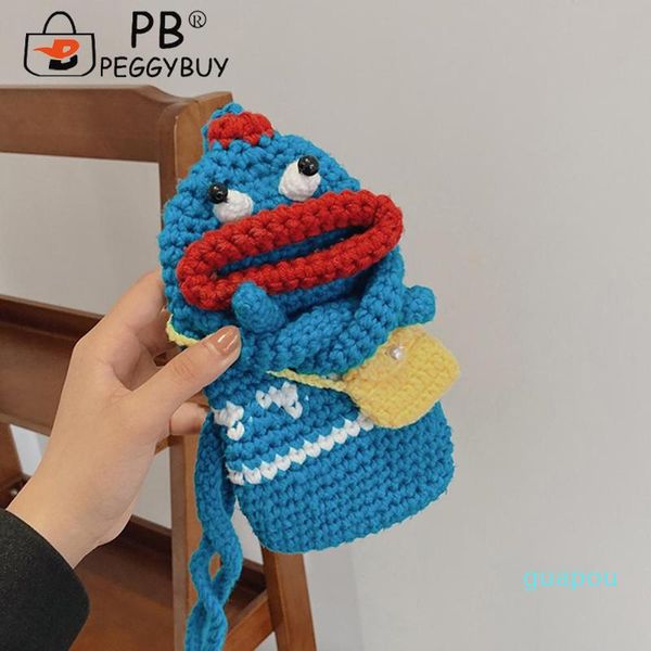 

evening bags women cartoon hand-woven shoulder crossbody mobile phone bag sausage mouth knited small messenger handbags coin purse