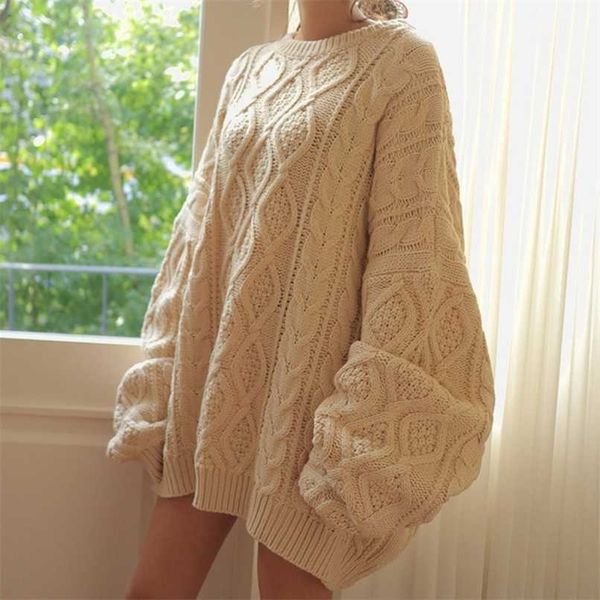 

colorfaith winter spring women pullovers sweater oversize knitted lanternsleeve solid minimalist knitwear sw7418 211025, White;black