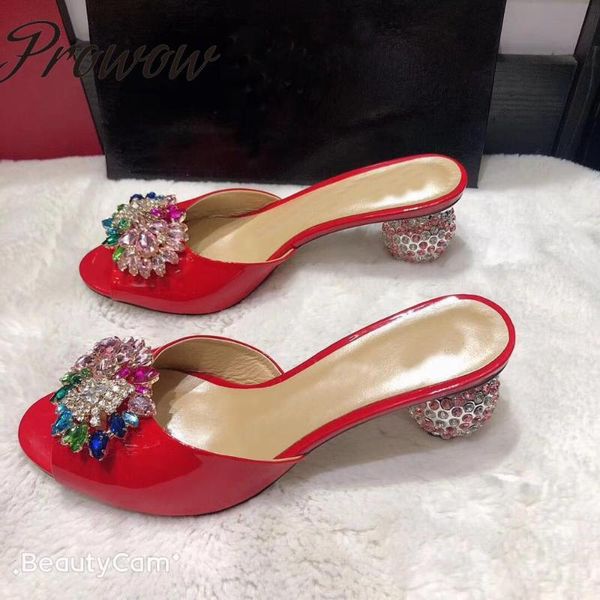 

slippers prowow 2021 fashion women's shoes pu flower rhinestones, Black