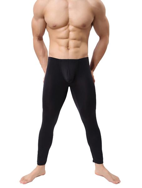 

men's sleepwear 2021 ultra-thin fashion tights low waist solid color warm leggings casual comfortable stretch trousers, Black;brown