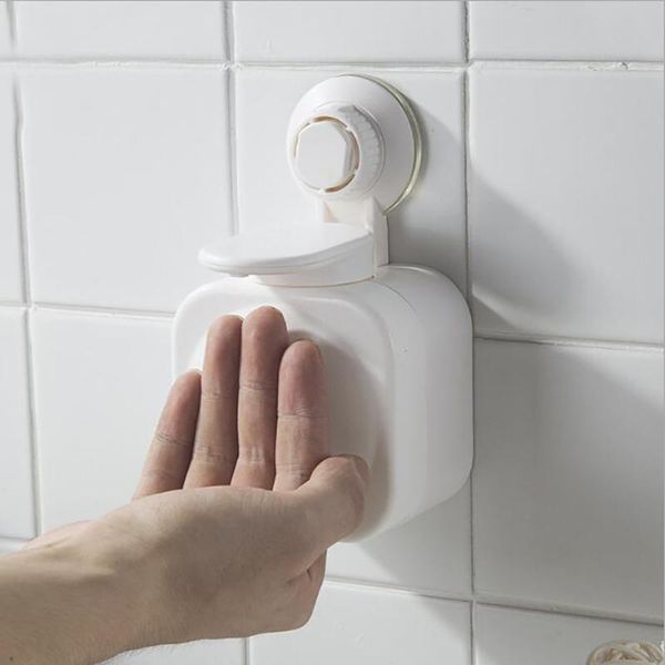 

liquid soap dispenser bathroom suction cup wall mounted waterproof box plastic press portable space saving bath supplies