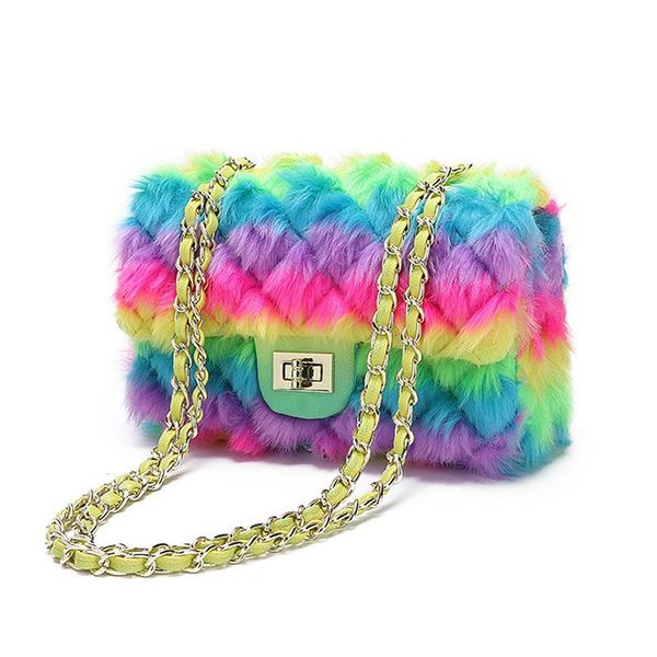 

evening bags luxury handbags women designer small rainbow crossbody bag 2021 winter lady plush chains shoulder fashion clutch purse