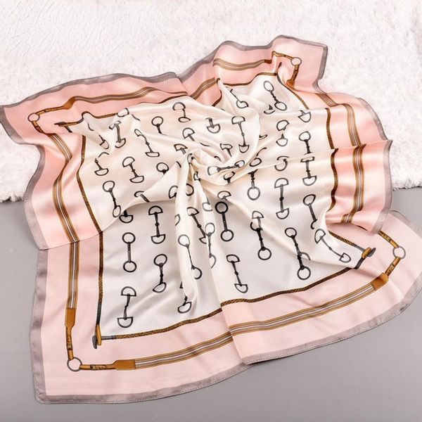

scarves sunscreen chain printed satin silk scarf 70*70 square ladies elegant., Blue;gray