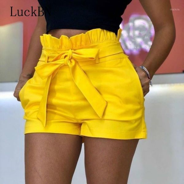 

ruffles high waist shorts women streetweat plus size beach bow pockets wide leg casual short pant solid women's, White;black