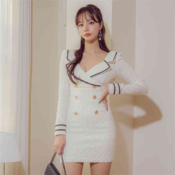 mini abiti coreani stretti da donna coreani bianchi a maniche lunghe con intaglio a maniche lunghe da ufficio per abiti da donna in porcellana 210602
