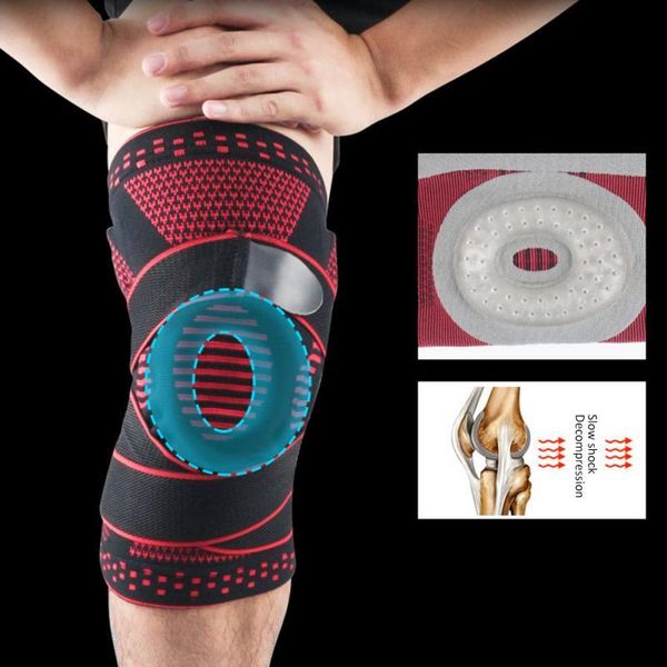 

elbow & knee pads 1pc patella protector brace silicone spring pad stabilizer kneepad strap orthopedic arthritic guard, Black;gray