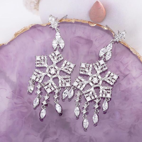 

dangle & chandelier xiumeiyizu snowflake tassel drop earring full paved cz stone luxury jewelri earrings women 11.11 brass wholesale, Silver