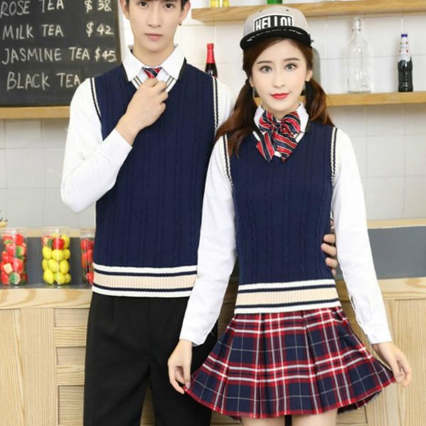 

men's vests sweater vest men autumn winter plus velvet v-neck striped big size 5xl oversize mens couples preppy style students ulzzang, Black;white