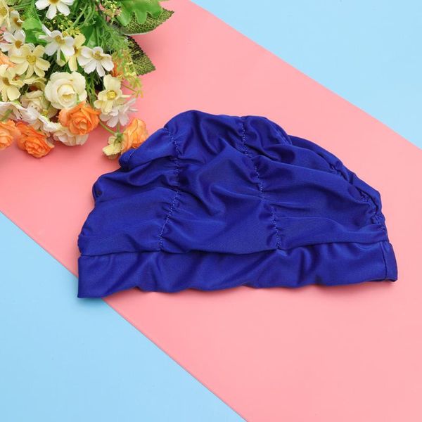 

swimming caps 2pcs swim cap comfortable pleated hat ear protector for (blue + black)