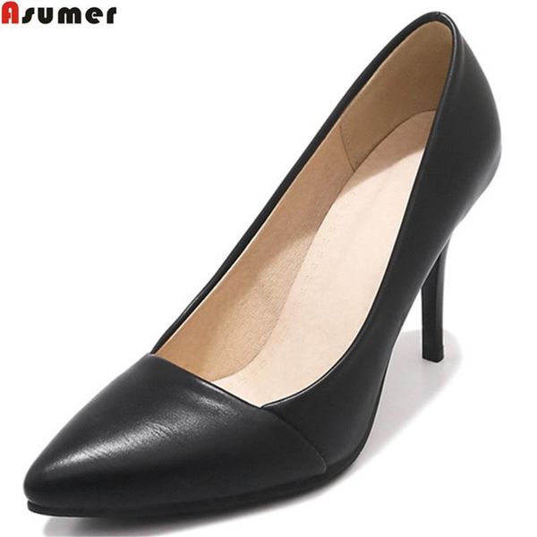 

thin heel fashion spring autumn shoes woman pointed toe shallow elegant women high heels plus size 33-46 dress, Black