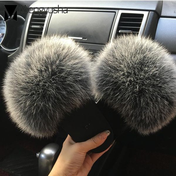 

slippers fur thick bottom woman platform wedges sandals summer hair pompon slides holiday beach shoes 2021, Black