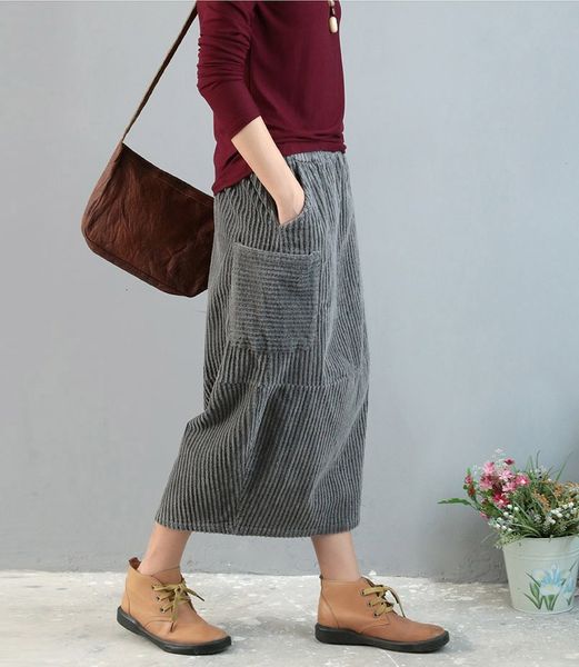 

skirts corduroy pocket female vintage bud skirt mori girl autumn winter ygpo, Black