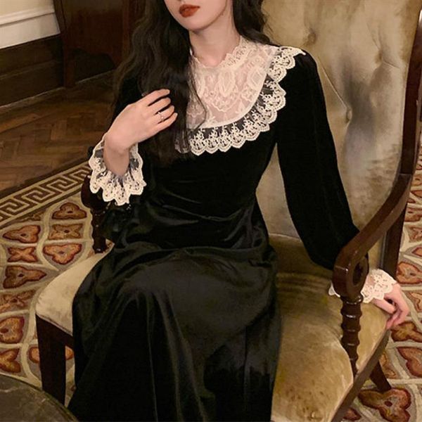 

french black vintage spring women dress evening party casual retro elegant winter one piece korean cute, Black;gray