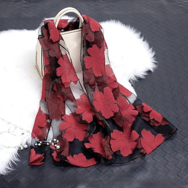 

scarves women floral embroidery sheer anti uv long neck scarf head wrap hijab shawl sthe flying spit for summer 2021, Blue;gray