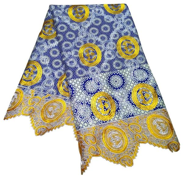 

ribbon african lace fabric embroidered wax for dress 6 yards\lot, Pink;blue