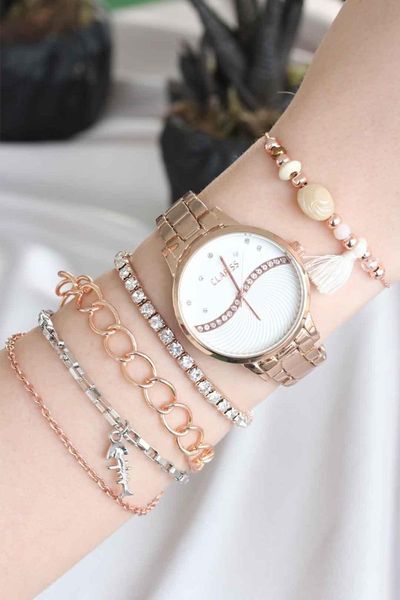 

earrings & necklace metal watchband lady kombin clock, Silver
