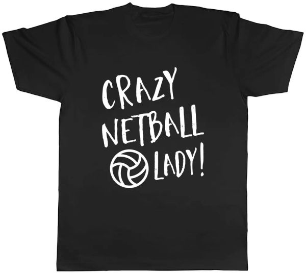 

crazy netball lady mens t-shirt tee, White;black