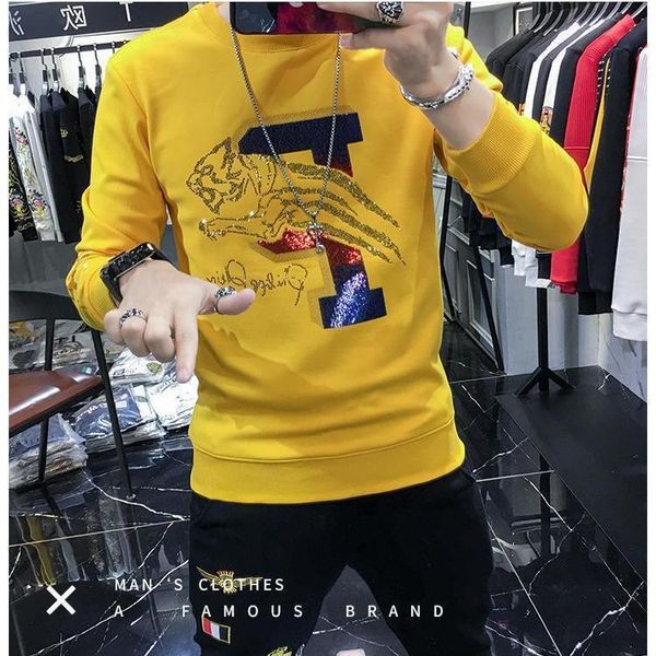 

women's hoodies & sweatshirts european station drilling sweater autumn and winter round neck fashion brand plus velvet thick long-sleev, Black