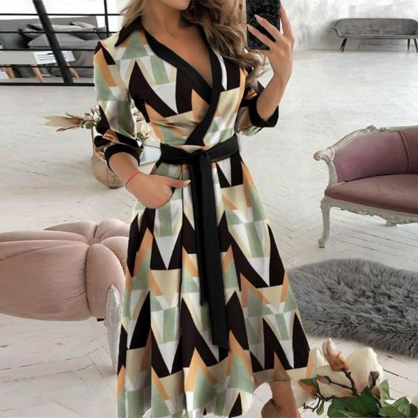 

women's swimwear women dresses 2021 summer dot letter print v-neck three quarter sleeve belt irregular dress elegant office lady casual, White;black