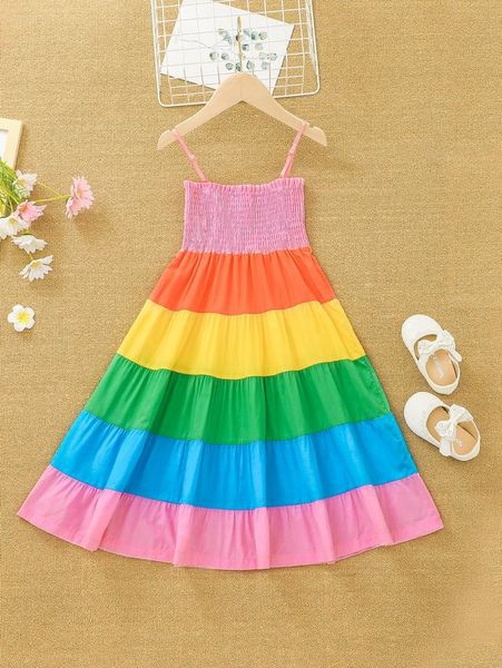 

toddler girls rainbow shirred cami dress she, Red;yellow