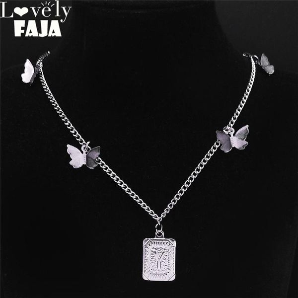 

pendant necklaces 2021 butterfly stainless steel y letter chain for women silver color jewelry collier lettre n7002ys03