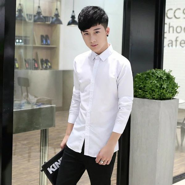 

Spring and autumn men's shirt long sleeve white Korean slim fashion, White;black