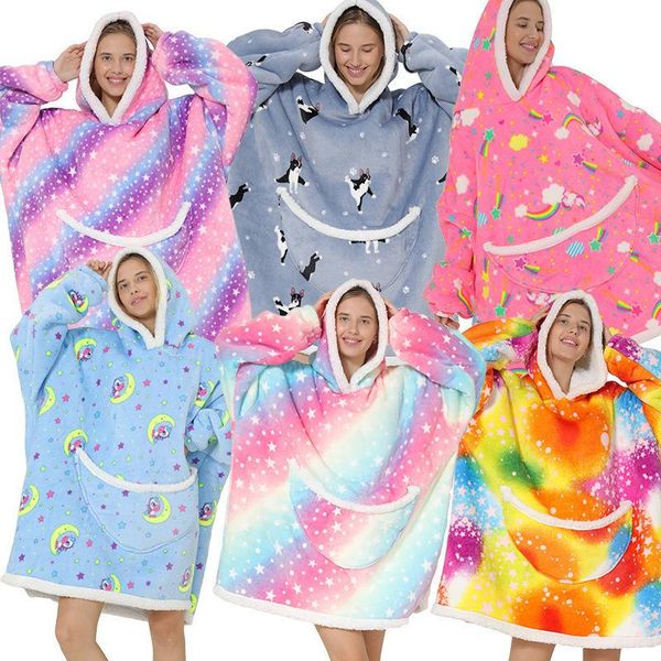 

blankets hoodie blanket women oversize fannel tv with sleeves winter sherpa warm animal print camping sweatshirt