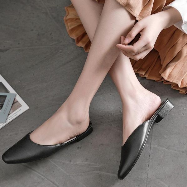 

slippers soft comfortable women slipper solid color square heel basic spring autumn half lady outside wear slides woman, Black