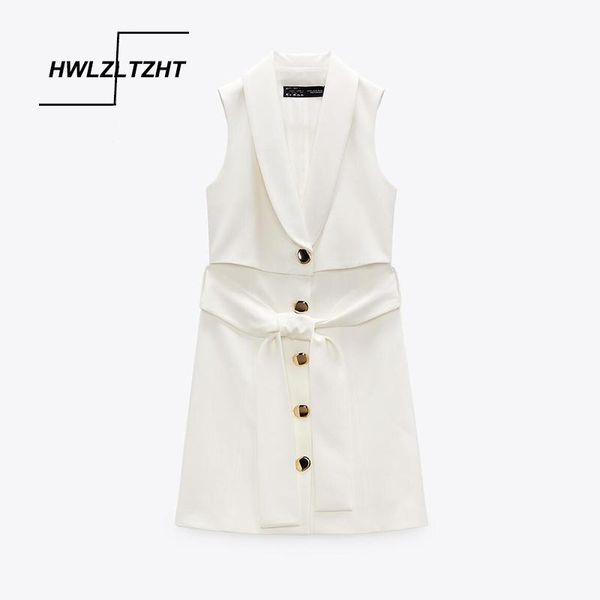 

casual dresses hwlzltzht summer dress 2021 women elegant sleeveless short white woman fashion belt waistcoat office mini, Black;gray