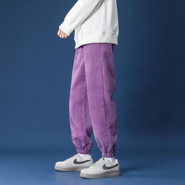 

men's pants 2021 man casual tie leg straight woman corduroy solid color oversize trousers warm korean streetwear 6, Black
