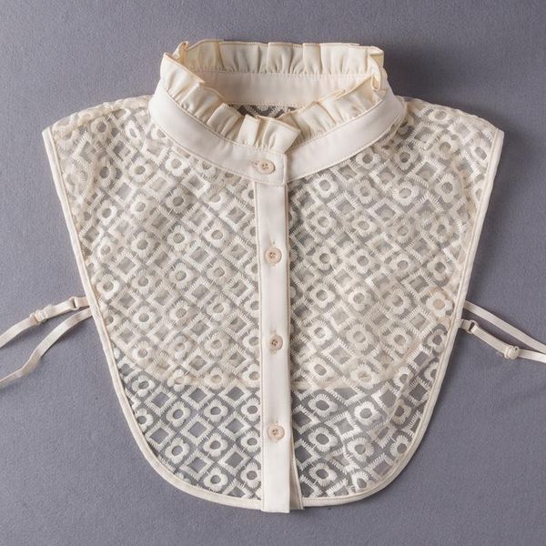 

bow ties women lace stand ruffle fake collr ladies shirt accessories nep kraagje false collars half blouse button detachable collar, Black;gray