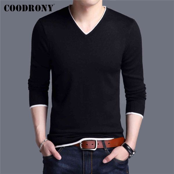 

coodrony brand spring autumn new arrival soft cotton sweater casual v-neck pull homme knitwear pullover men cloth jersey c1001, White;black