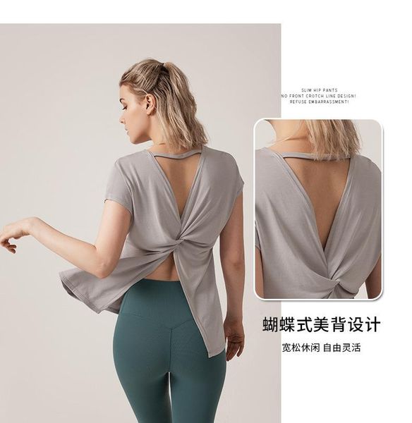 

yoga outfit fitness gym short sleeve shirts sport sports wear for women push up running hollow out clothes workout