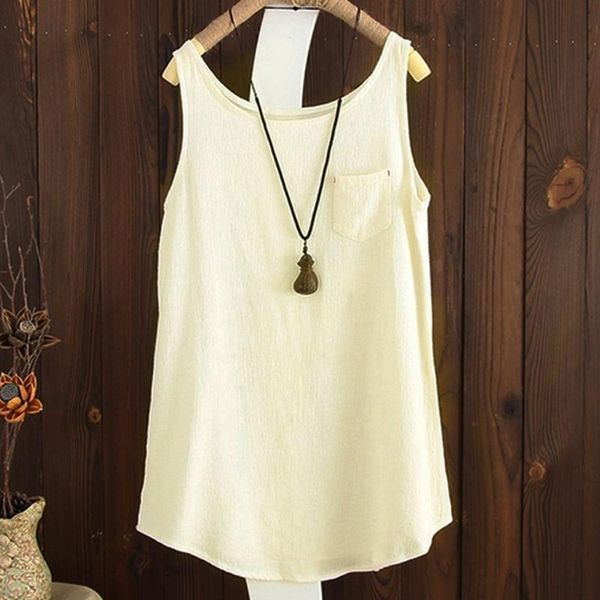 

women's tanks & camis summer women vintage cotton linen sleeveless pocket casual loose crop vests plus size cropped feminino#2, White