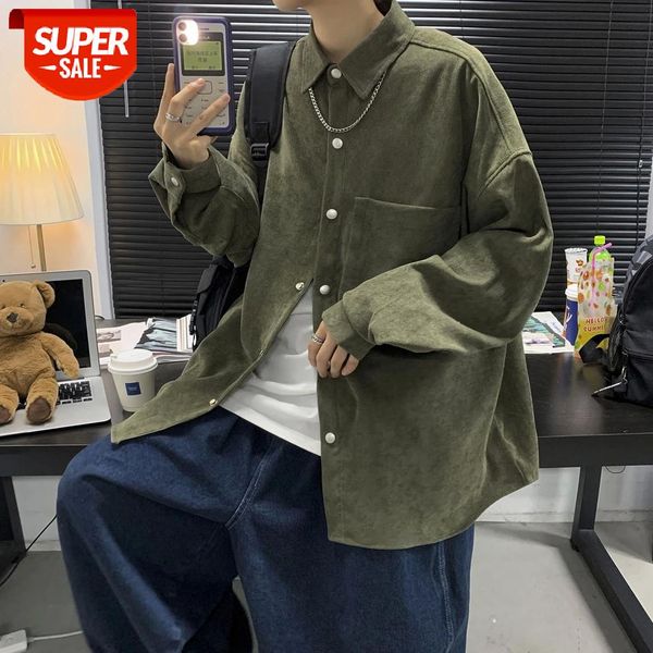

2020 winter men's corduroy fabric loose shirts casual coats camisa masculina solid 3-color shirt cotton fashion -3xl #ia6o, White;black