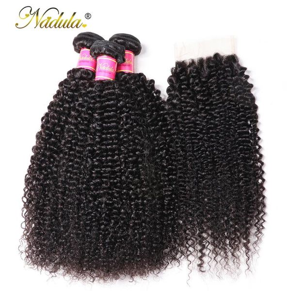 

human hair bulks nadula kinky culry bundles with lace closure 4*4 2/3/4 remy, Black