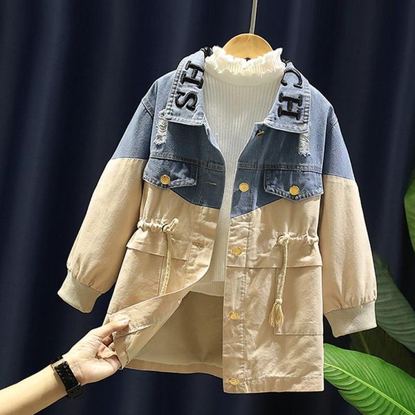 

coat dx03321 girls canvas stitching denim trench, Blue;gray