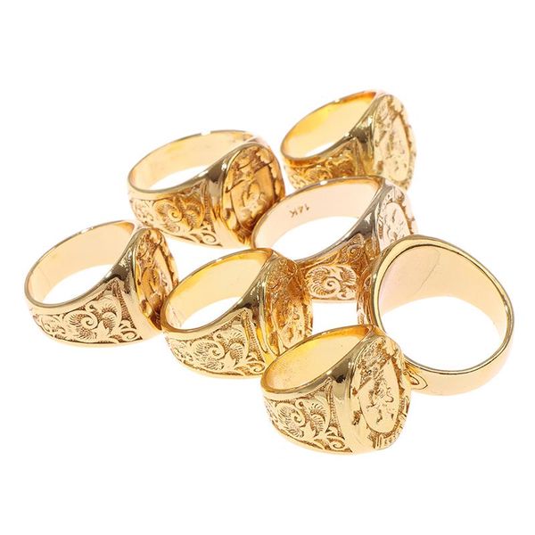 

cluster rings personality gifts ring jewelry punk hand carved for men gold color armor lion crown signet, Golden;silver