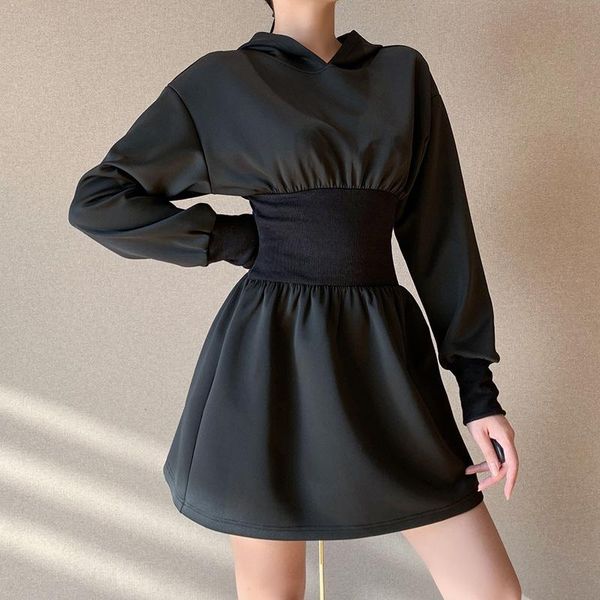 

casual dresses urifens long sleeve hooded women corset dress 2021 spring summer loose ball gown black female clothing bt50u, Black;gray